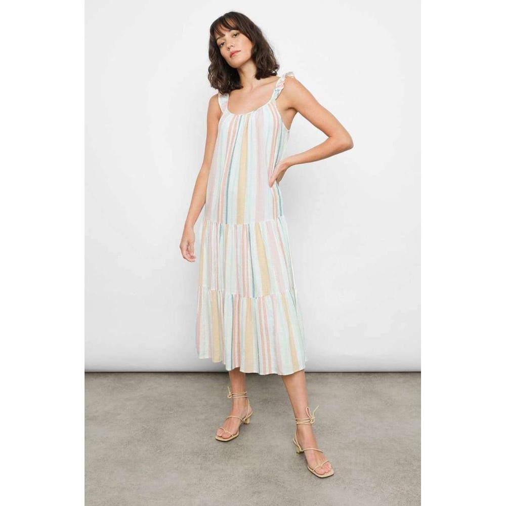 Rails Capri Dress Melon Stripe Tiered Linen Blend Midi Size XL